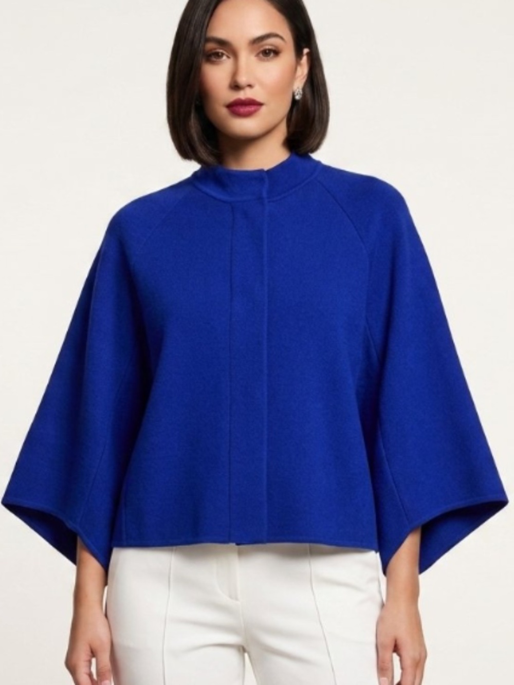 Brian Bailey Fine Wool Mulberry Silk Cropped Topper Sweater Jacket Royal Blue
